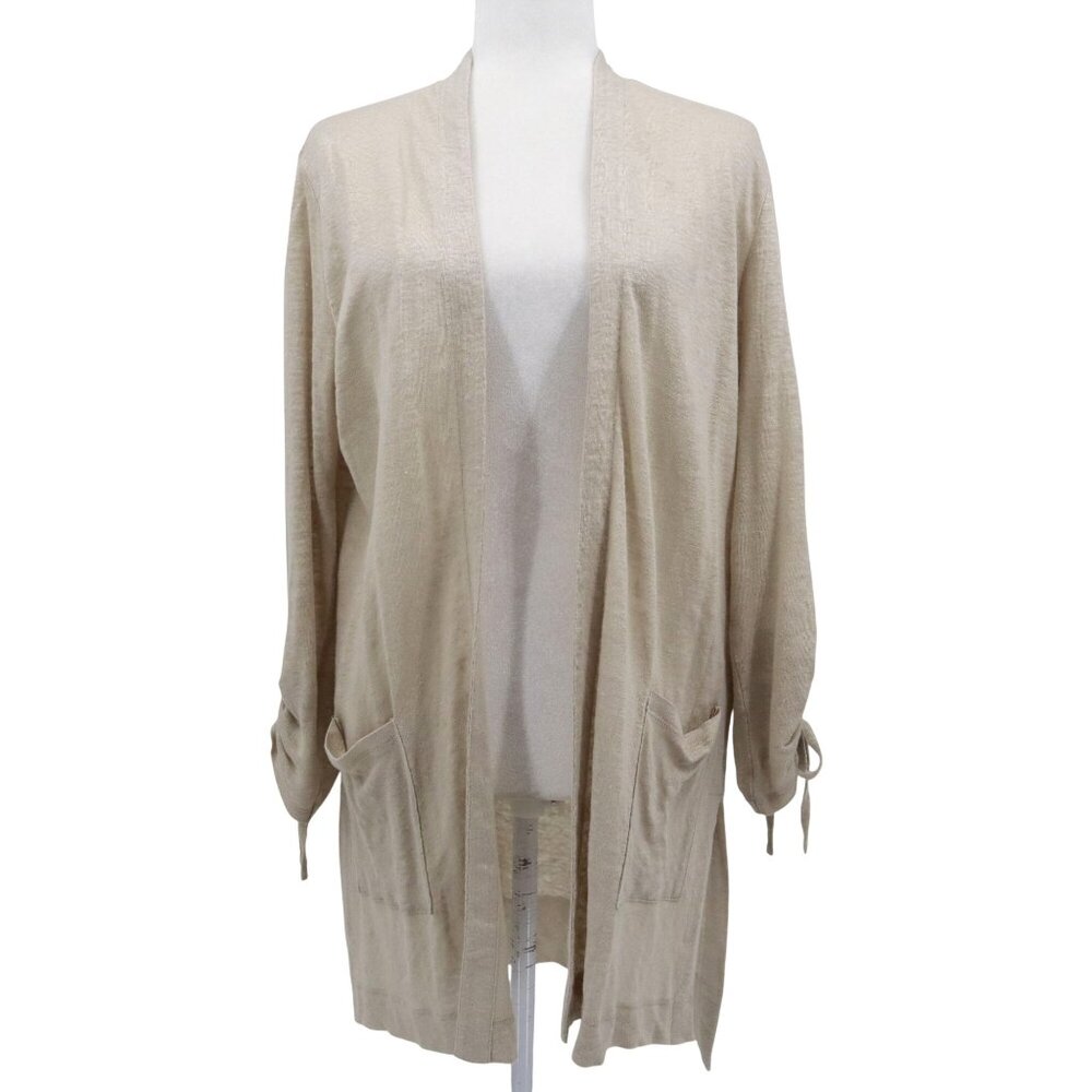 J. Jill‎ Love Linen Long Cardigan Womens S Beige Lagenlook Resort Tropical Boho
